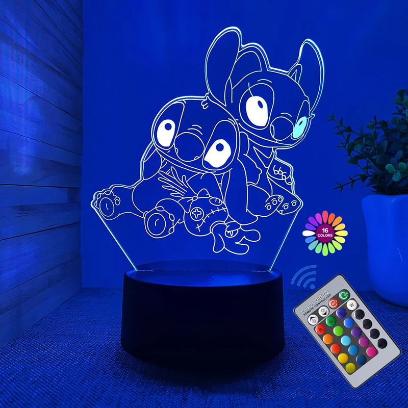 Luminária LED 3D Stitch™ – Casal Romântico com Controle Remoto