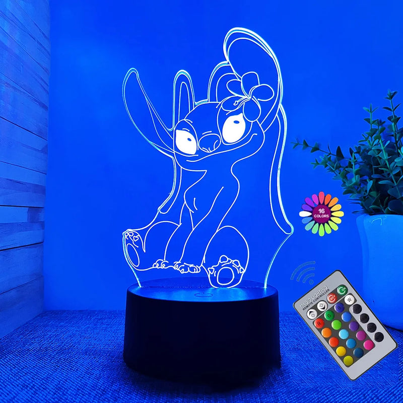 Luminária LED 3D Stitch™ – Casal Romântico com Controle Remoto