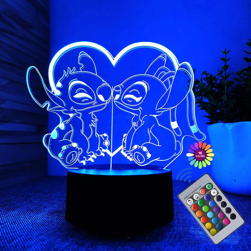 Luminária LED 3D Stitch™ – Casal Romântico com Controle Remoto