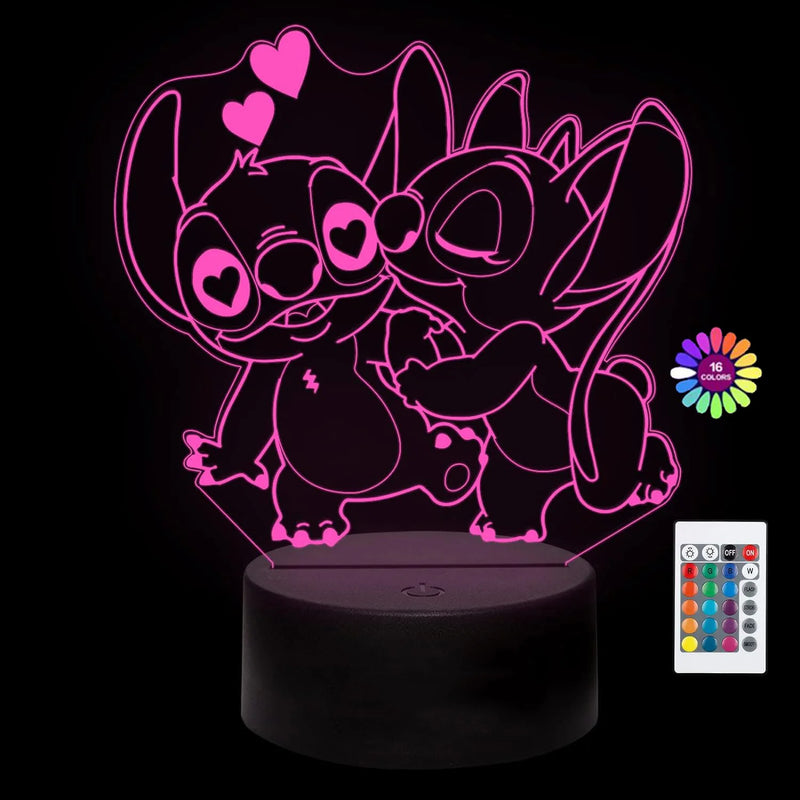 Luminária LED 3D Stitch™ – Casal Romântico com Controle Remoto