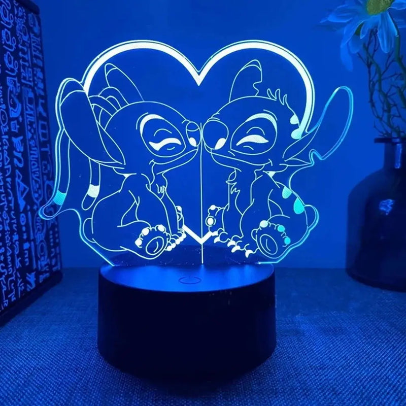 Luminária LED 3D Stitch™ – Casal Romântico com Controle Remoto